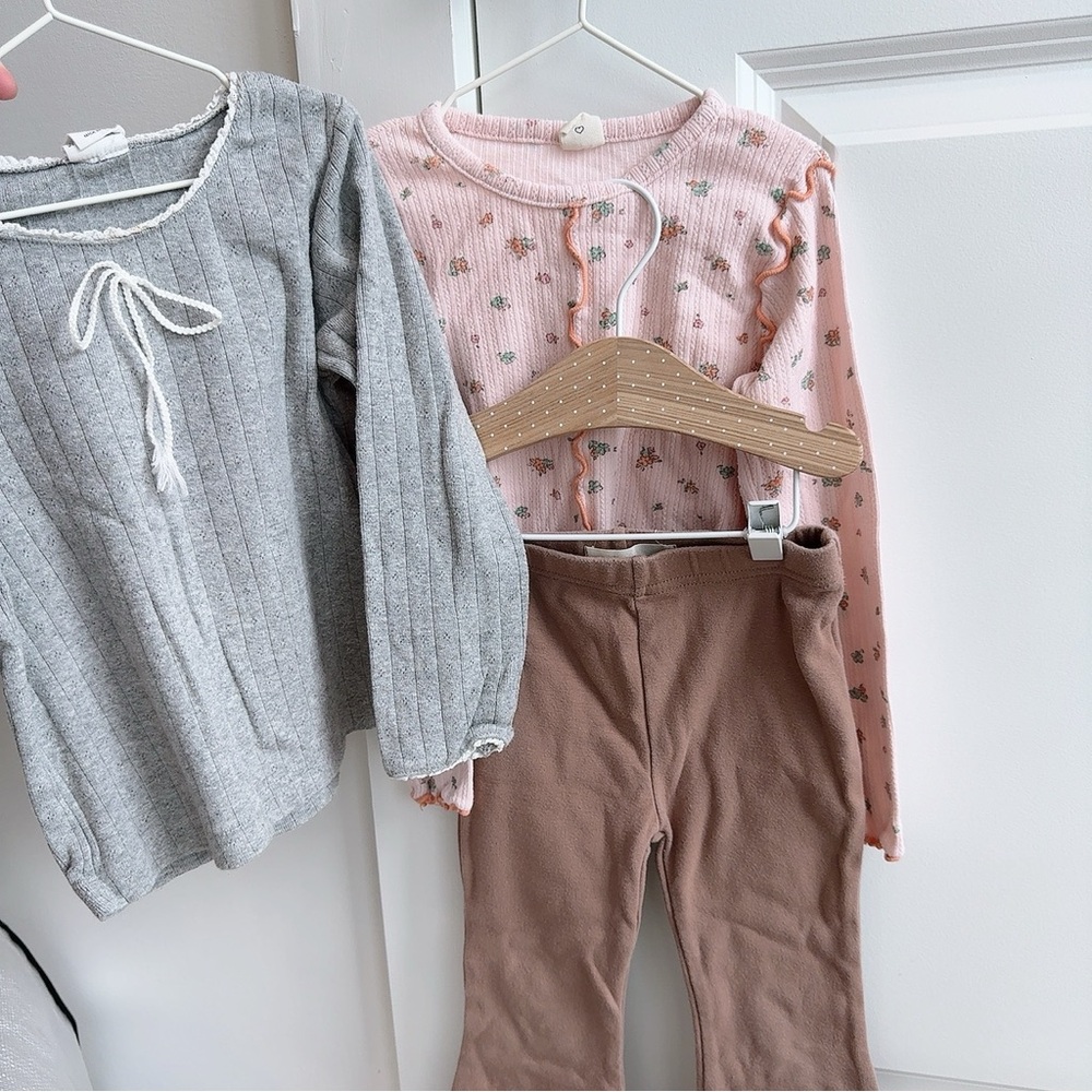 Pink Floral Pajama Set with Gray Top